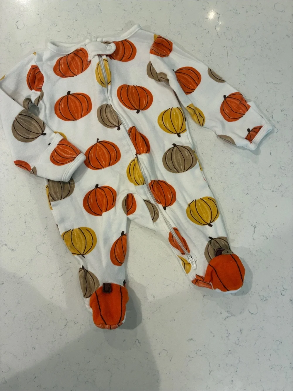 White Pumpkin-Print Footed One-Piece for Kids